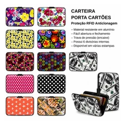 Porta Cartões de Crédito - Carteira antirroubo de metal/alumínio - Várias estampas - 1 unidade