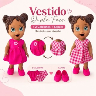 Vestido Dupla Face para Baby Alive + 2 Calcinhas + Sapato | Roupa de Boneca