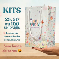 100 unid. 25/50/100 Sacolas de Papel 13x19x6 cm COM SUA MARCA 4 lados QUALQUER COR