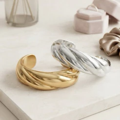 Bracelete Frisado Torção Orgânico Dourado e Prateado