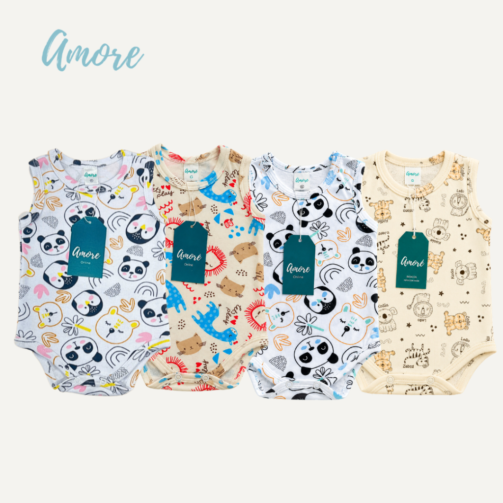 Roupa de Bebê Body Regata Verão Amore Menina Menino 100% Algodão