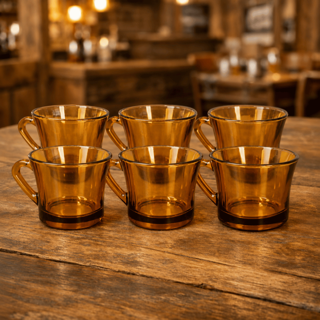 Jogo de Xicara 6 Peças Xicaras 200ml SINO AMBAR Escura Marrom Vidro Chá Café Conjunto Louça Classica
