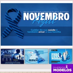 Painel Novembro Azul Decoração Campanhas Painel Retangular Horizontal Sublimado em Tecido