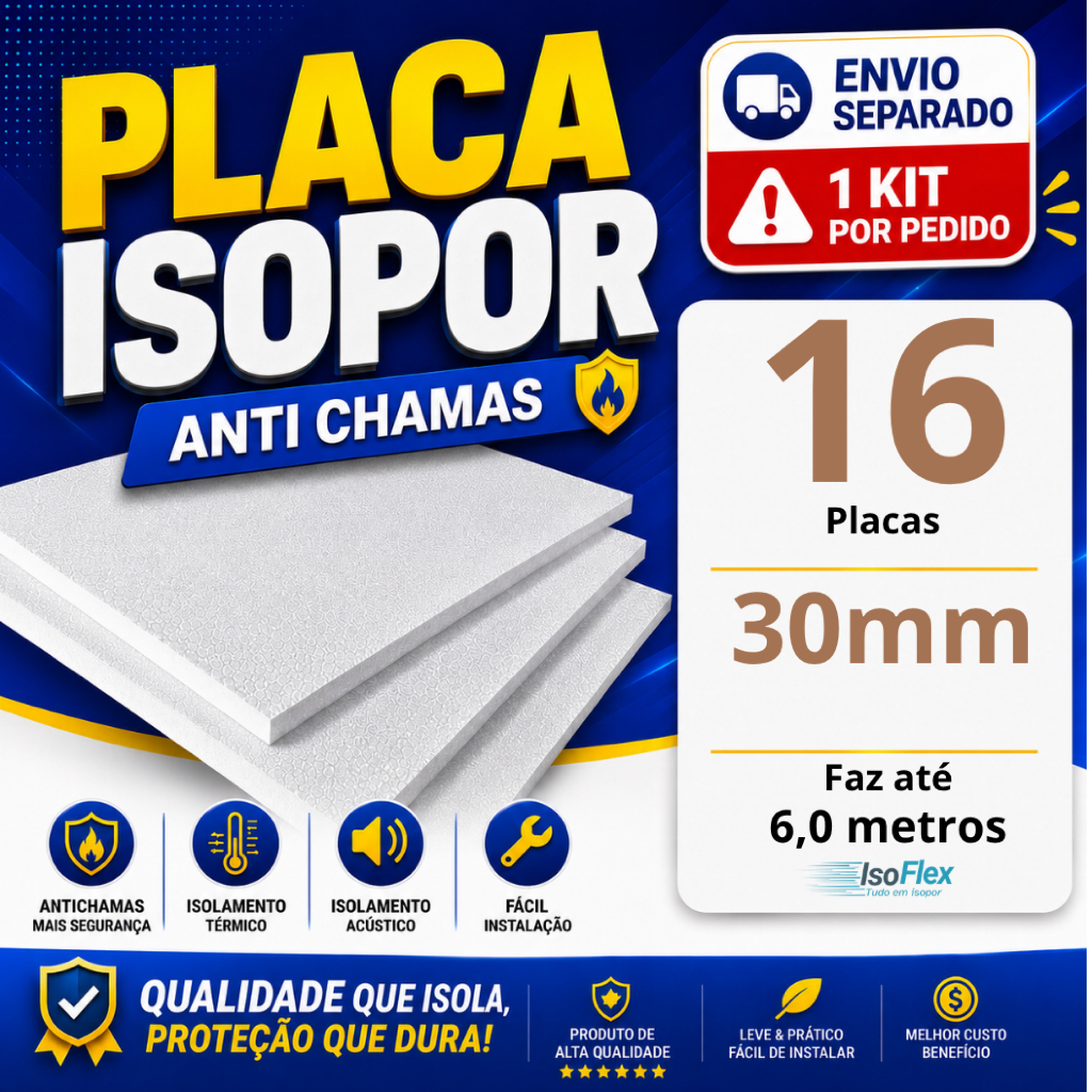 Kit 16 Placas EPS para Forro 3CM (30X400X900) AntiChamas | Isopor Construção Civil com Isolamento Térmico (K)