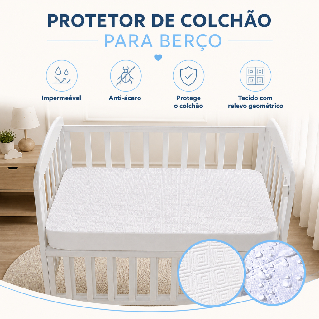 Protetor De Colchão Berço Americano Impermeável com Elastico 1,30x0x70x0,12