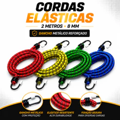 Kit 12/8/4 Elástico 2 Metros Reforçado Bagageiro Extensor Amarrar Carga Moto Bike Gancho Reforçado Cordinha
