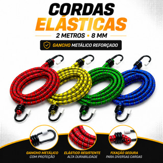 Kit 12/8/4 Elástico 2 Metros Reforçado Bagageiro Extensor Amarrar Carga Moto Bike Gancho Reforçado Cordinha
