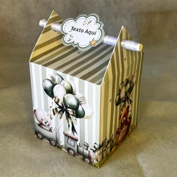 CAIZXA CANUDO URSINHO VERDE CHÁ DE BEBE- Caixa Canudo Personalizada Festa, Lembrancinha de |Aniversário 10 Unidades