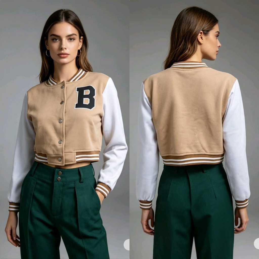Jaqueta Bomboneira Feminina Moleton Crooped estilo Colegial Feminino moda Inverno