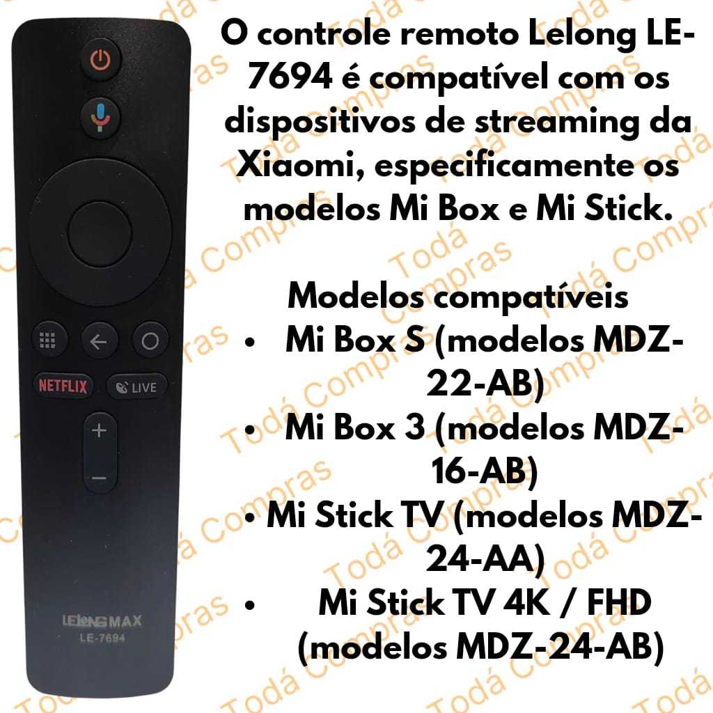 Controle Remoto Substituto Para Xiaomi Mi Box S E Mi Tv Stick 4k Bluetooth Le769