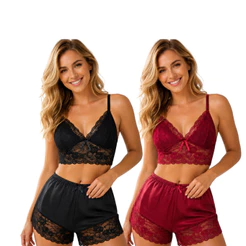 Baby Doll Feminino Pijama Short e Top Alça com Renda Busto Forrado Noite Sensual Confortável Dormir