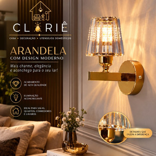 Arandela Parede Metal Cristal Moderno Elegante Sala Quarto Lavabo Banheiro Bocal E27 Dourado Preto