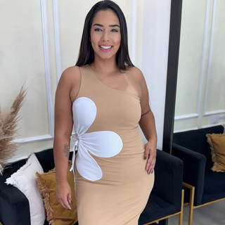 Vestido Flor Vestido Longo Feminino Um Ombro Só com Flor 3D – Tamanho Único Veste até 46