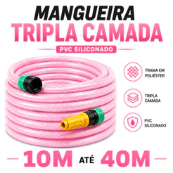Mangueira Jardim Trançada Rosa 7/16 - 10 a 40 Metros Mangueira Pronta para o Uso - Tripla Camada