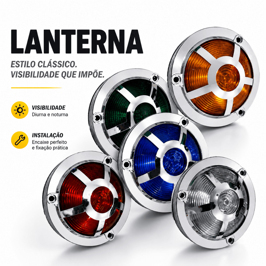 Kit 5 ou 10 Lanternas Lateral para Estribo Universal Amarela/Azul/Verde/Cristal/Vermelha Caminhão