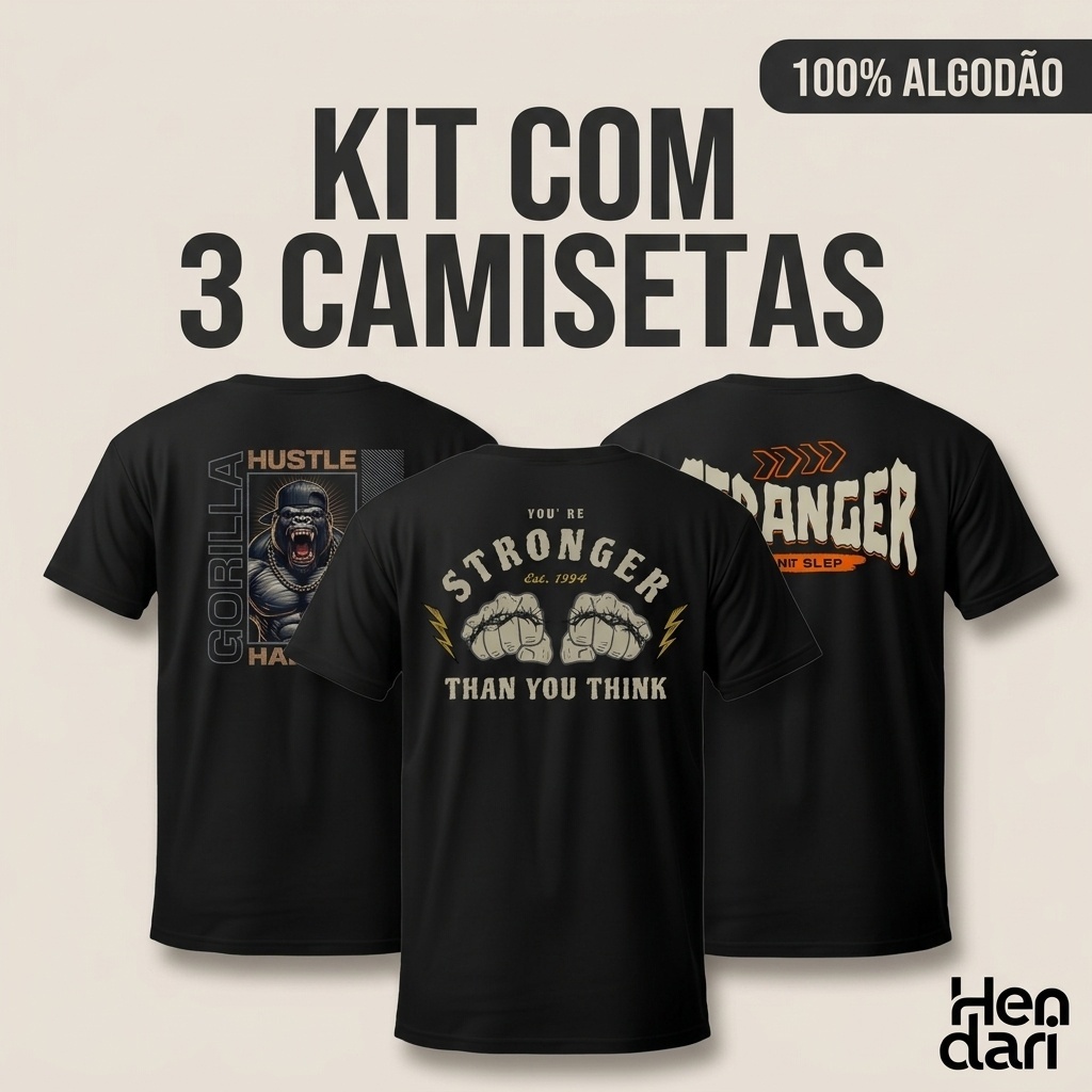 Kit 3 Camisetas Blusa Tshirt Academia Feminina Pretas Treino Crossfit Fitness Musculação 1217 Streetwear Algodão Camisa