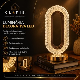 Luminária de Mesa LED Acrílico Abajur Recarregável  3 Tons de Luz Design Luxo