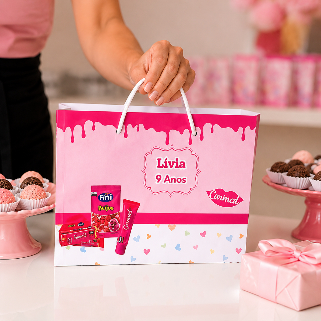 Sacolinha G Personalizada para Festa Infantil Lembrancinha com Nome Vários Temas Disponíveis (PEGUE E MONTE)