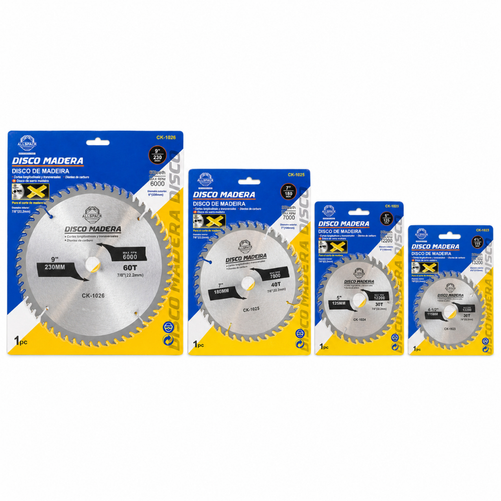 Disco de Serra Circular Allspack para Madeira 115/125/230mm 30 ou 60 Dentes Furo 22,2mm