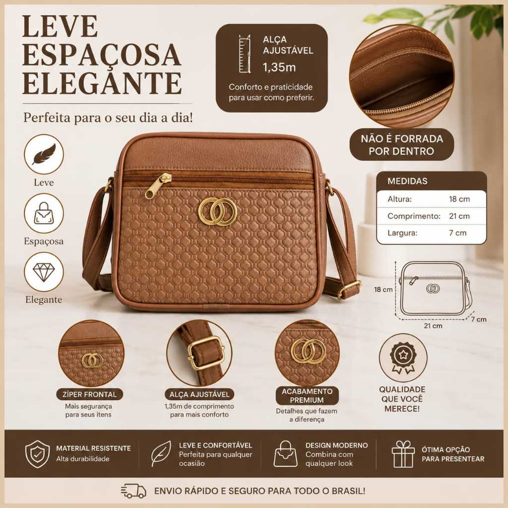 Bolsa de Ombro Feminina Estilo Elegante Couro Sintético