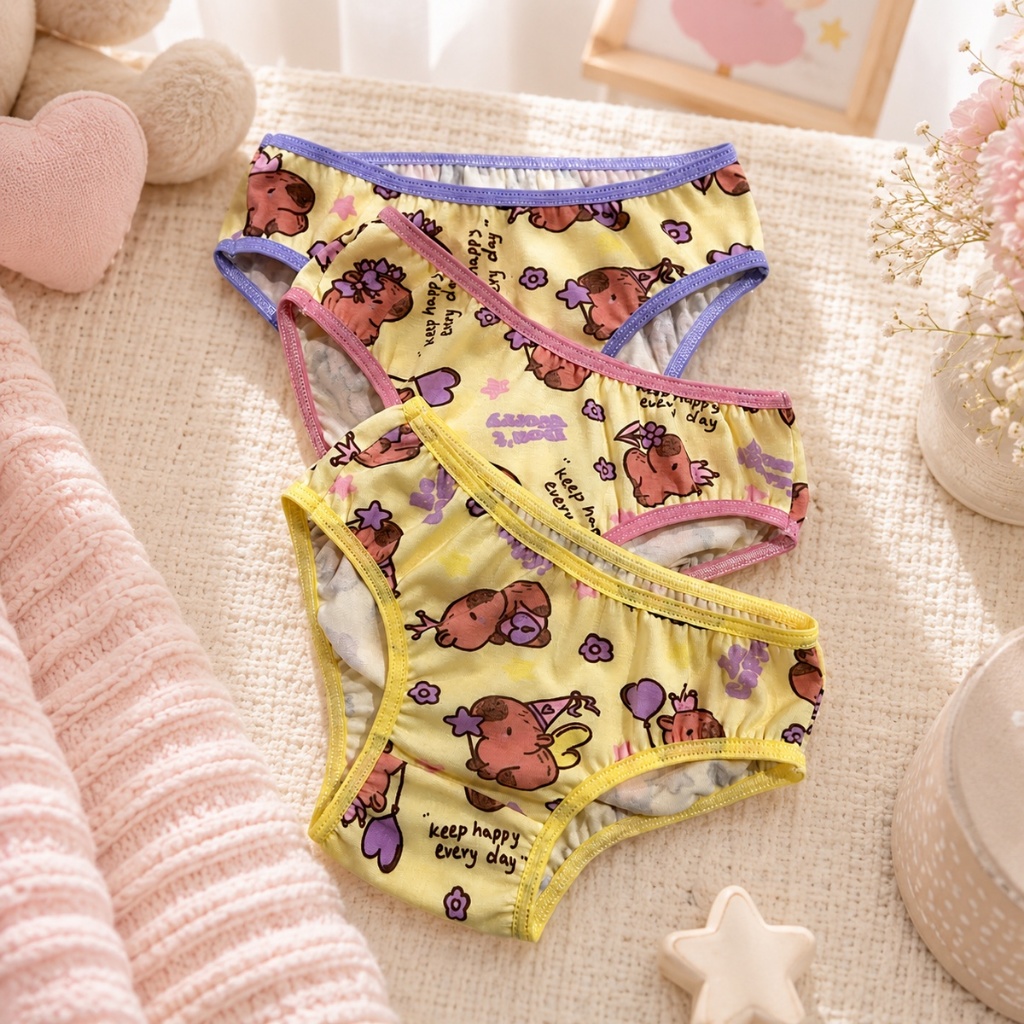 Kit 3 Calcinhas Infantis Estampas Variadas De 02 a 09 Anos Algodão De Menina Criança
