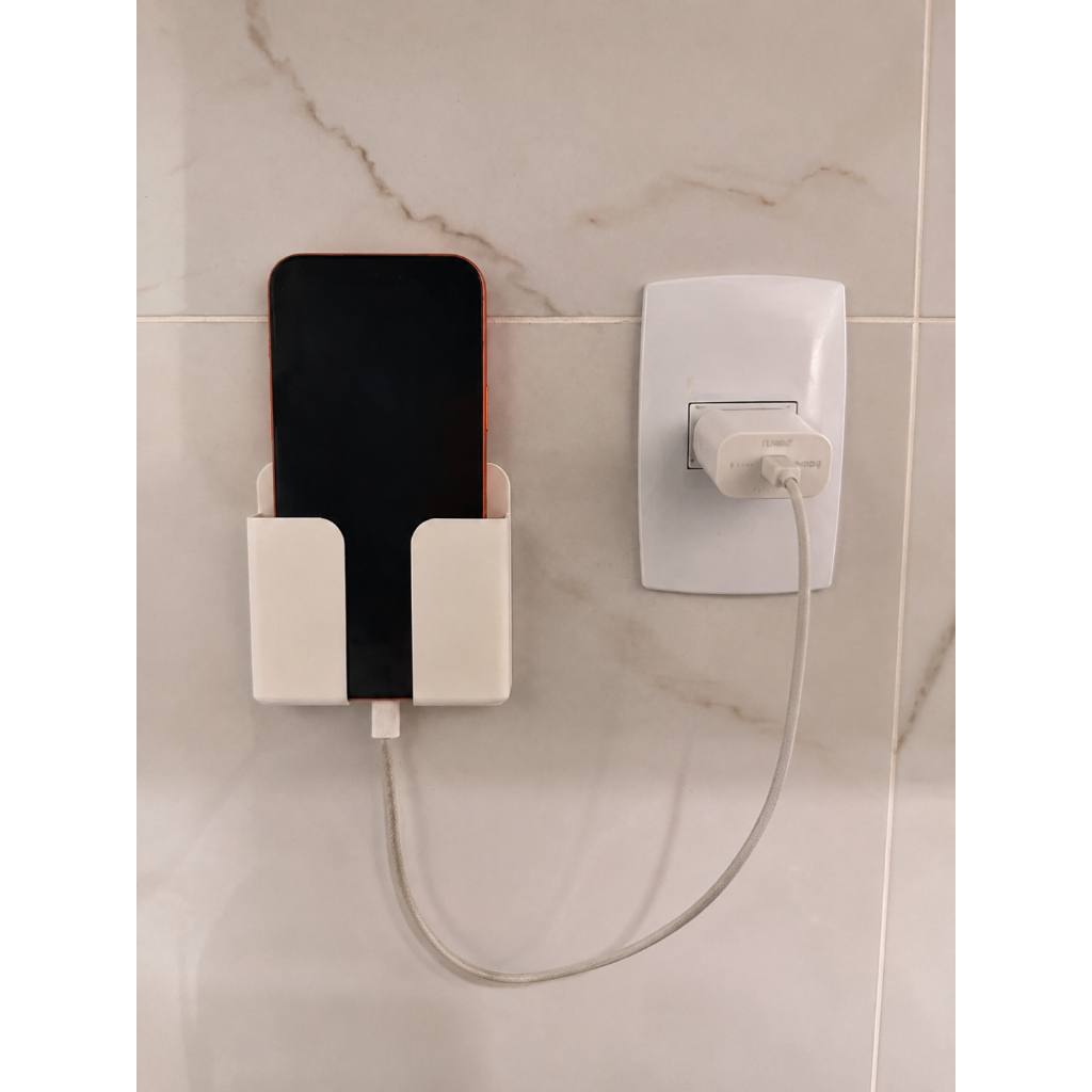 Suporte de Multiuso Celular de Parede Universal Branco com Passagem para Cabo Organizador de Smartphone  Pronta Entrega