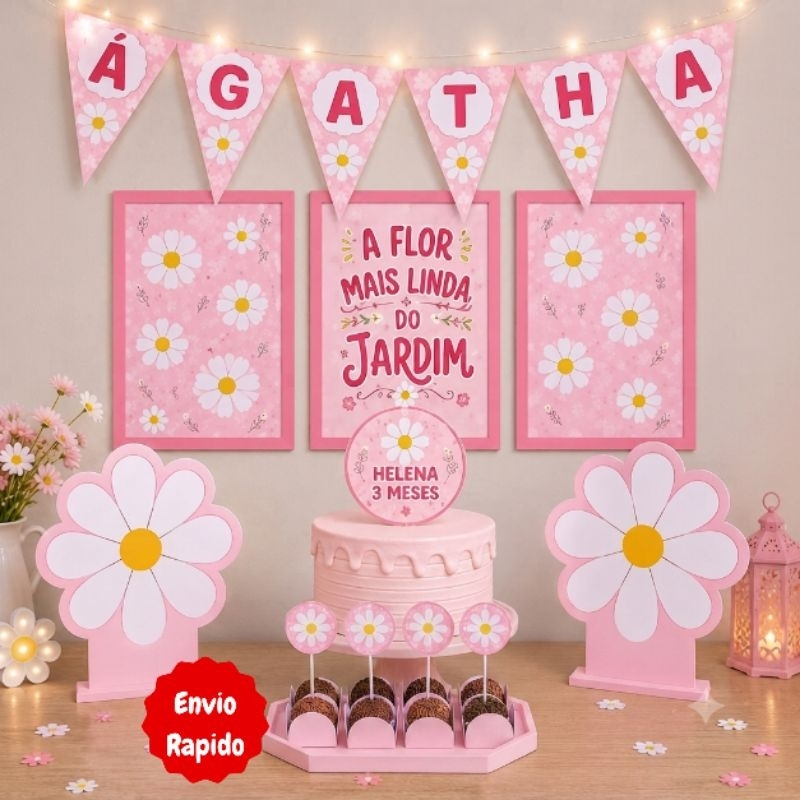 kit festa personalizada 84 peças margaridas kit só um bolinho aniversário mêsVersário festa infantil