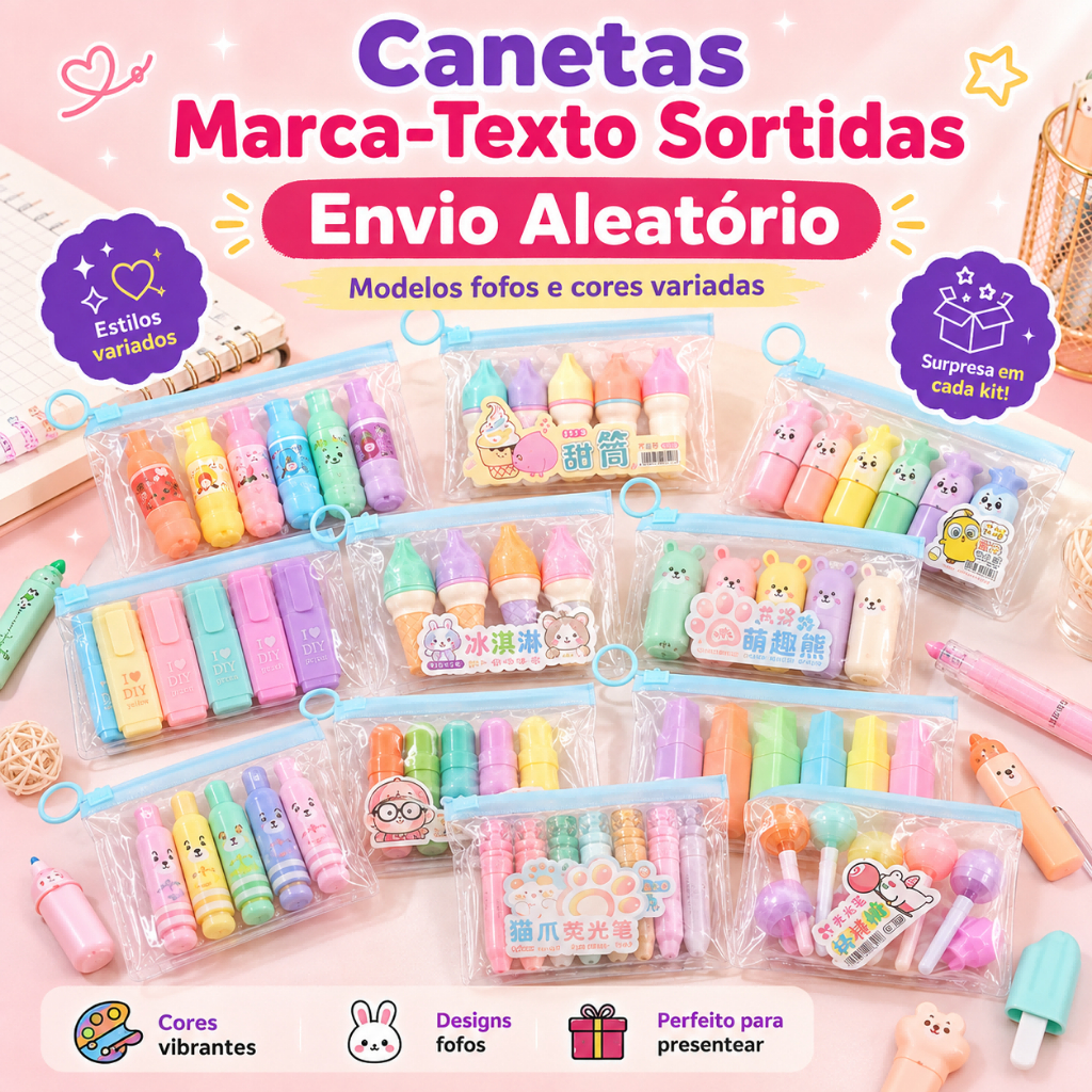 5/10/15/20/25 Unidades Kit Marca Texto Kawaii Cores Pastel Papelaria Fofa Material Escolar