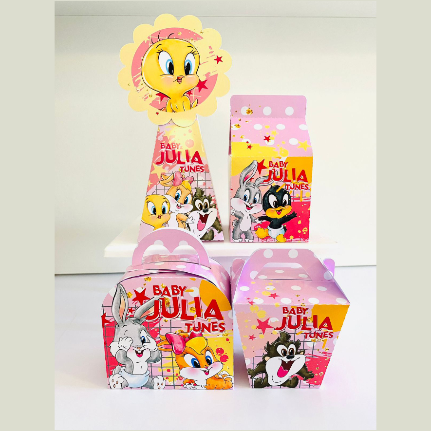 ⭐ Kit Caixinhas Personalizadas aniversário Baby Looney Tunes menina - Caixinhas festa infantil