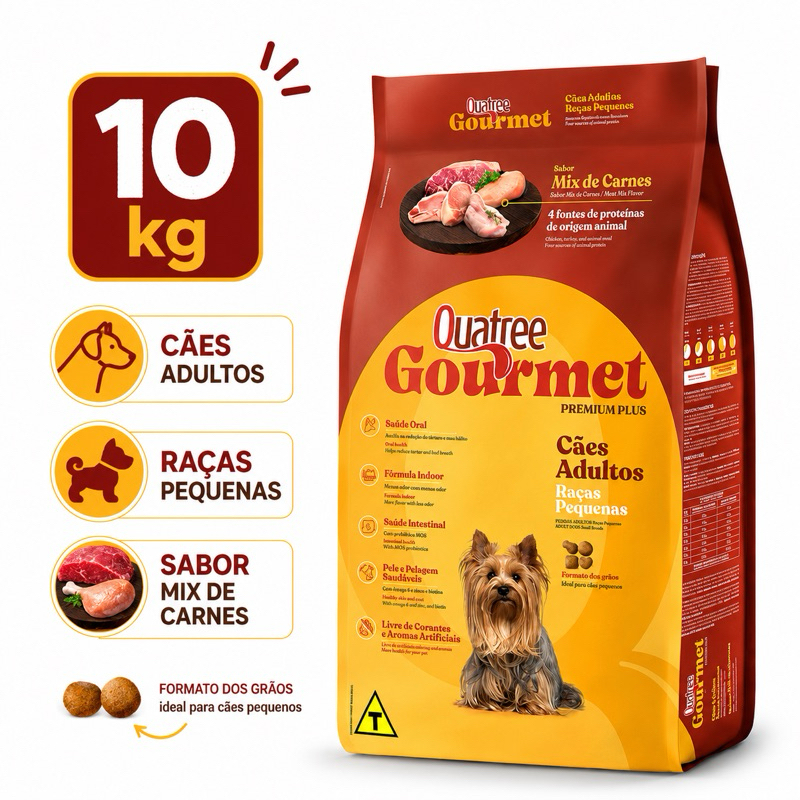 Ração Quatree Gourmet para Cachorro Adultos Raças Pequenas 10Kg