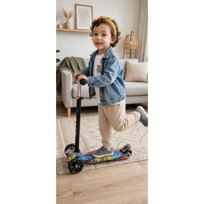 Patinete Infantil 4 Rodas De Led Dobrável Scooter Crianças Presente-5cm roda larga altura ajustável