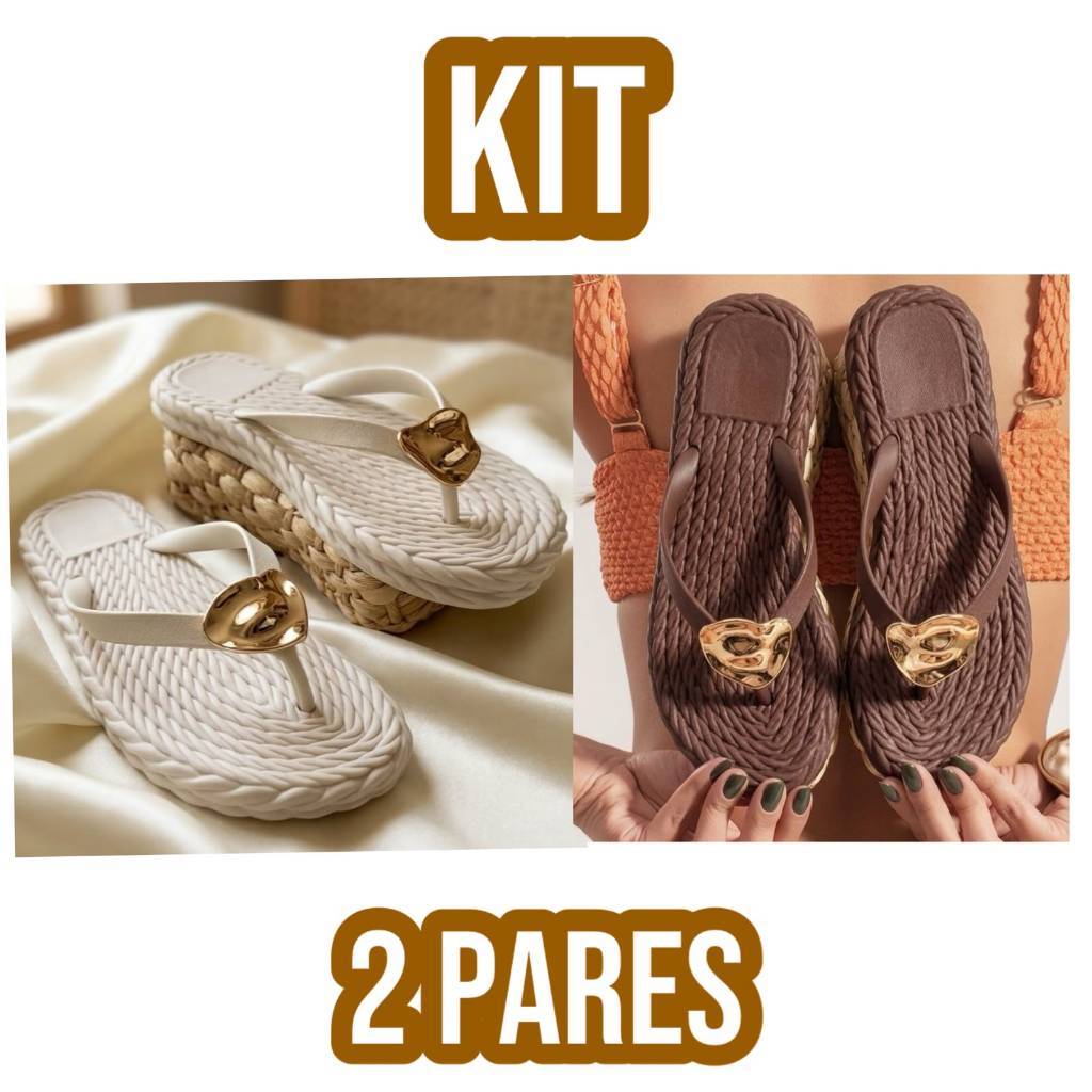 Kit 2 pares Chinelos Feminino Marrocos Detalhe Metalizado Sola Alta Primavera Verão Praia Macio Confortavel Lançamento