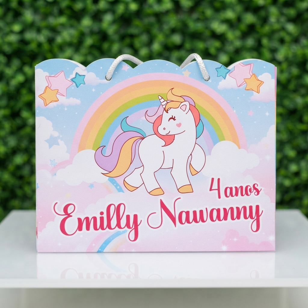 Kit Sacolinhas Personalizadas Unicórnio com Nome e Idade Lembrancinha Infantil