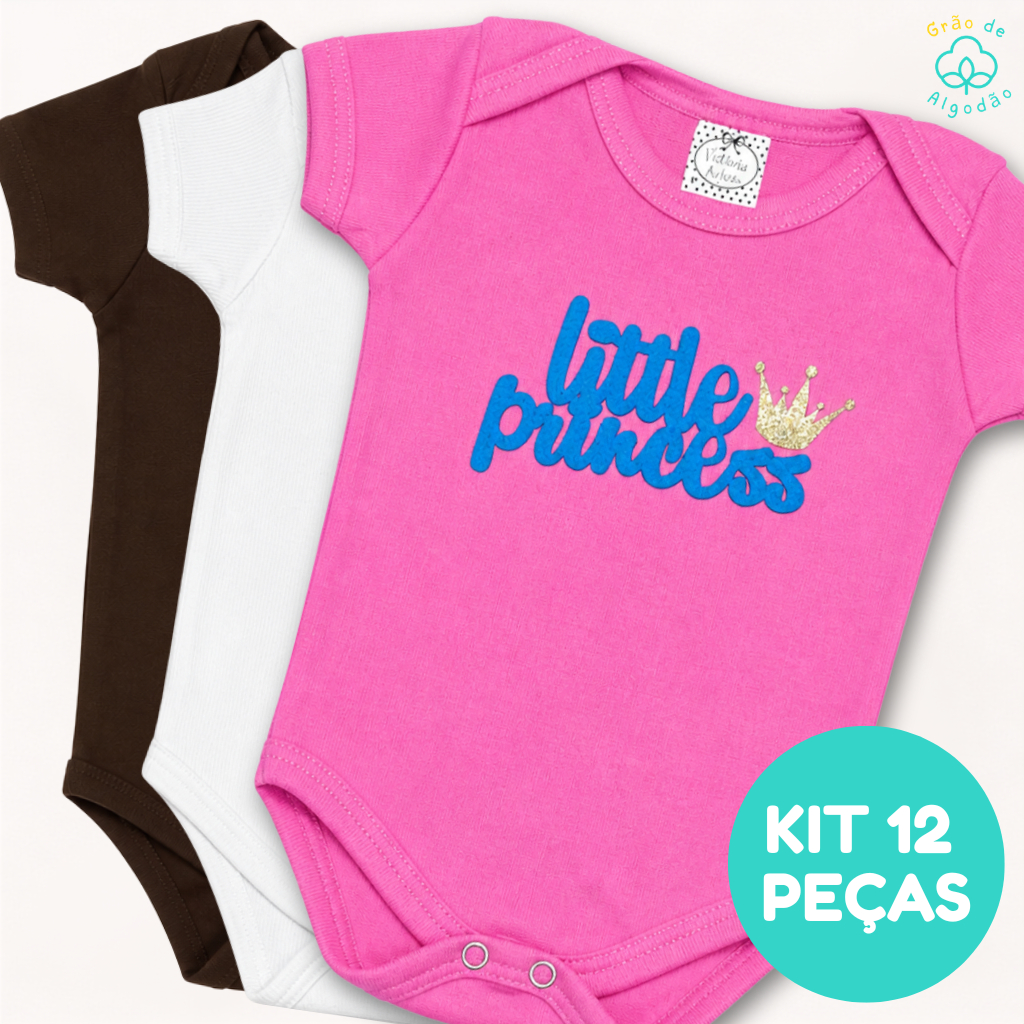 Kit 6 Body Manga Curta Estampado + Short Roupa de Bebê Malha/Canelada/Algodão Menina
