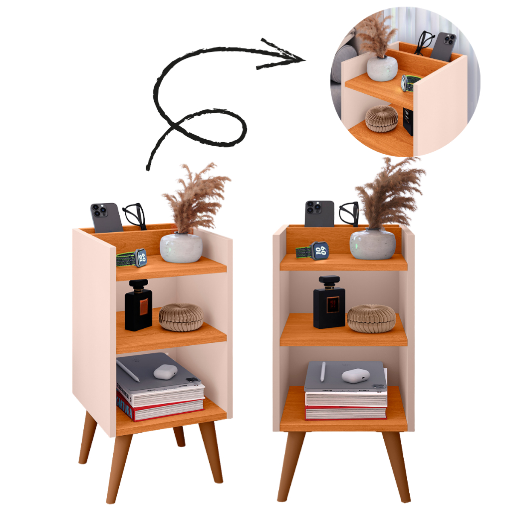 kit com 2 Mesas de Cabeceira MAX com porta celular – Compacta, Moderna e Funcional ( a mais vendida do Brasil