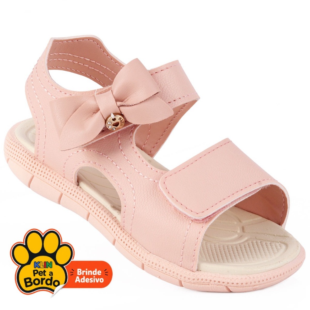 Sandália Papete Infantil Menina Klin Original Tic Tac Rosa com Laço e Velcro Anatômico
