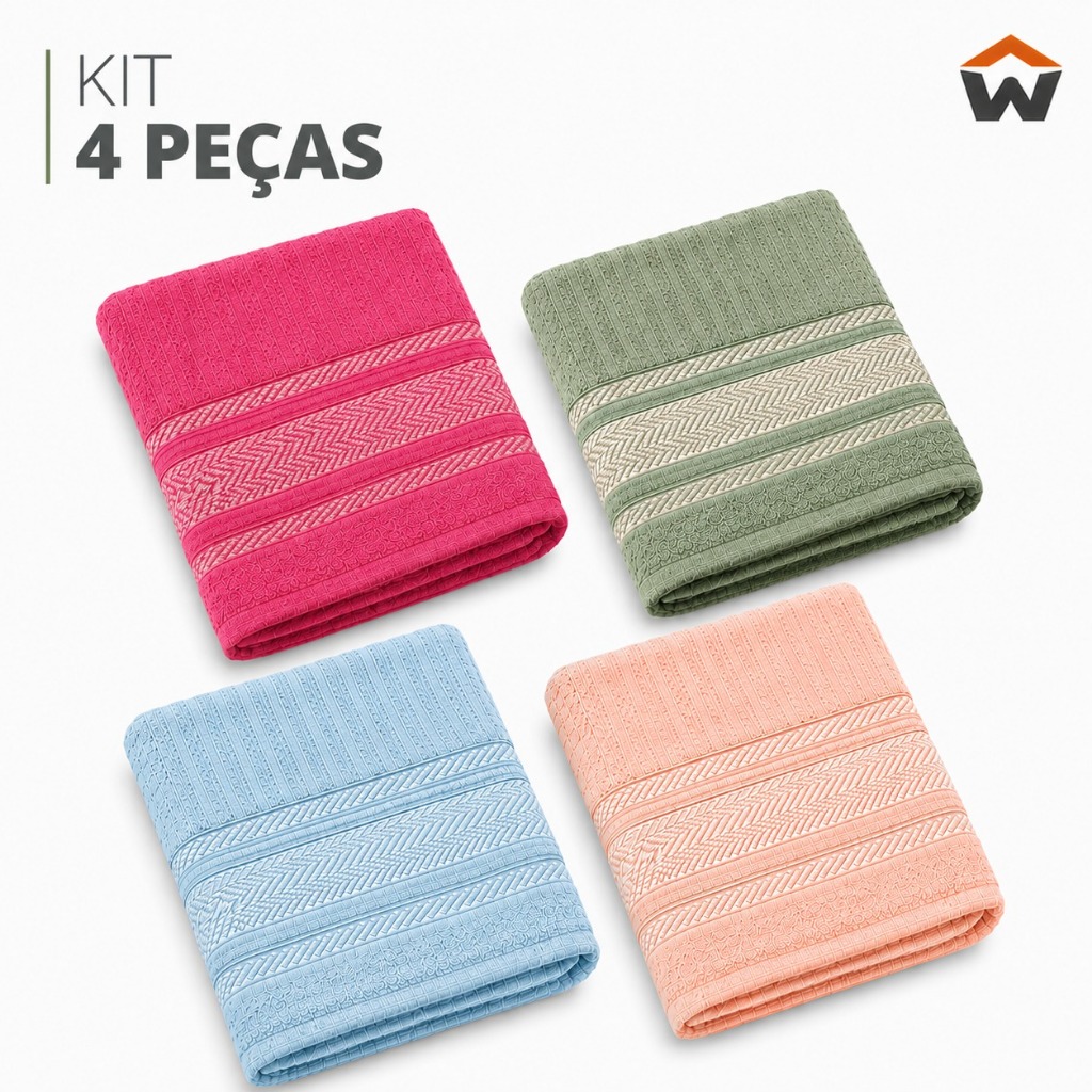 Kit 4 Toalhas de Banho Grande Alta Absorção Banhão Macia 100% Algodão Seca Bem Cores Diversas
