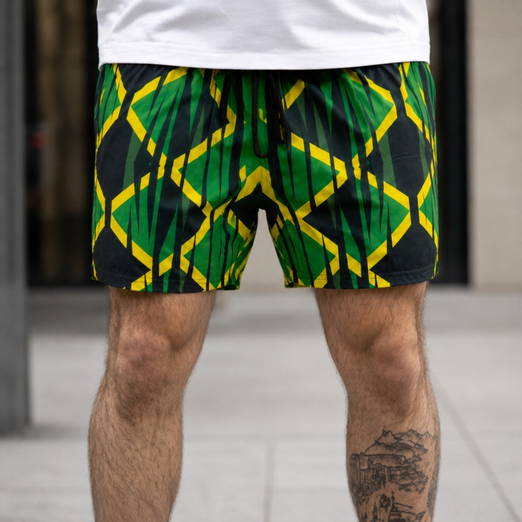 Shorts Tactel Masculino Estampado Geometrica Estilo Jamaica Bermuda Praia Elastano Streetwear Masculina Treino