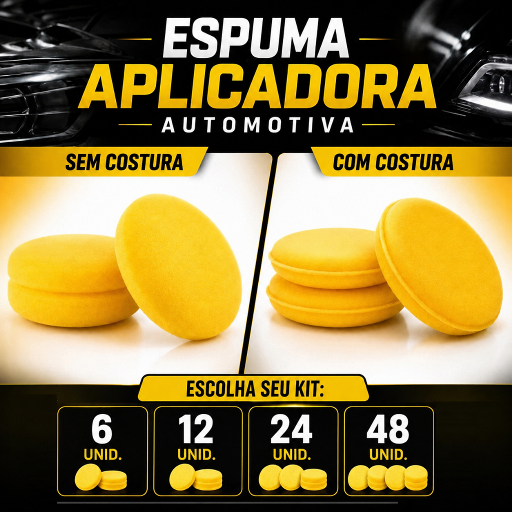 Esponja Aplicadora Detailer Espuma para Cera Couro Polidor Pretinho Engraxar Limpeza e Acabamento