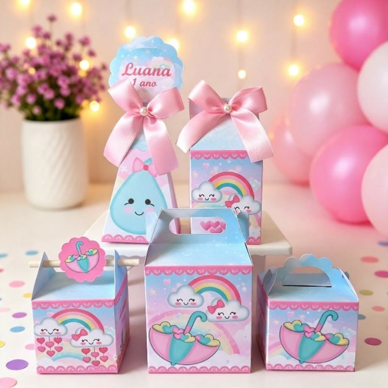 (PEGUE E MONTE) Caixinhas Personalizadas Chuva de Benção Menina de Aniversário/Kit Lembrancinha/Decoração