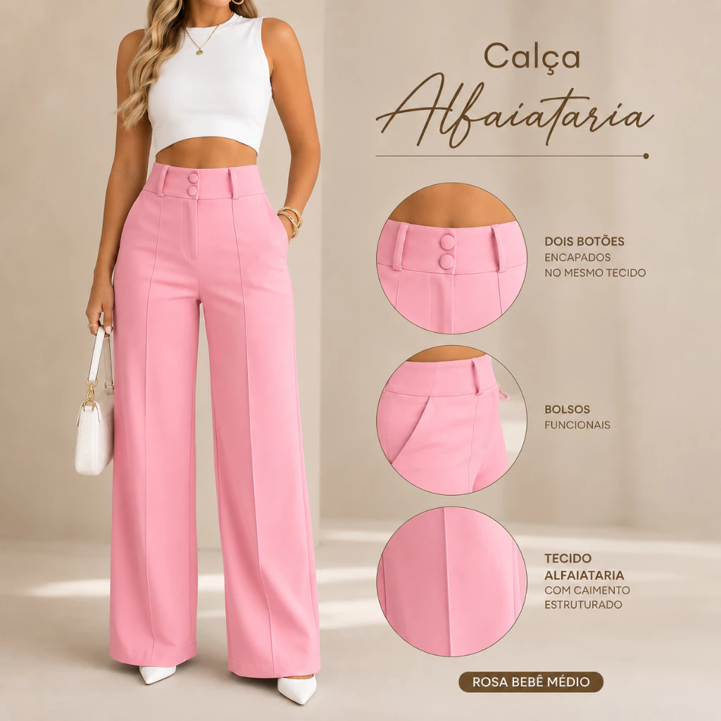 Calças pantalona Feminino alfaiataria com 2 boton  dos bolsos funcional
