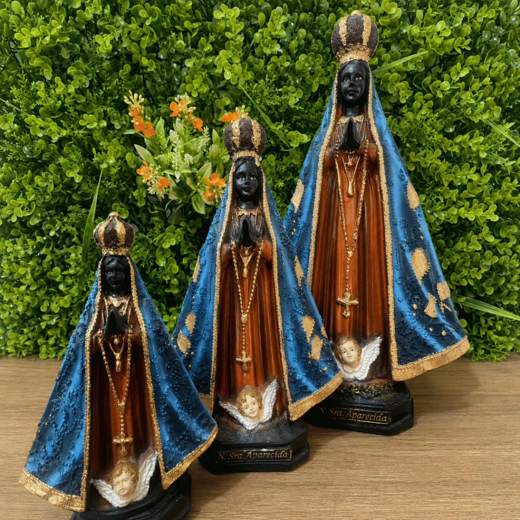 Imagem Nossa Senhora Aparecida Pintura à Óleo Gesso Resinado Pó de Mármore 15cm/21cm/30cm