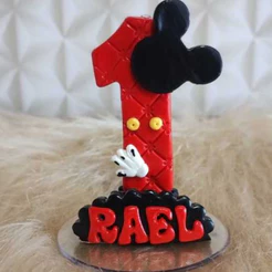 Vela de aniversário em biscuit personalizada MICKEY/topo de bolo de biscuit MICKEY