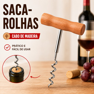 Saca Rolhas Manual Cabo de Madeira Abridor de Garrafa Rolha Espiral Prático Compacto Utensílio de Bar