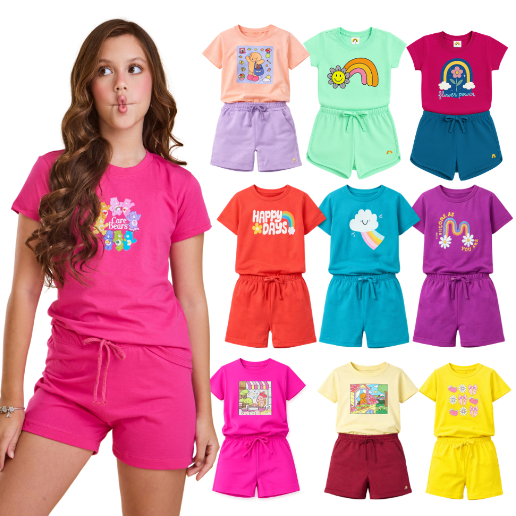kit 6 Peças Verão Roupas Infantil Menina 2 á 16 Anos 3 Conjunto Infantil Menina Camiseta Juvenil Short