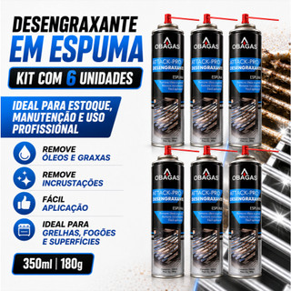 KIT 6 Desengraxante Spray Espuma Multiuso Facilita a Limpeza Gordura, Sujeiras Pesadas e Resíduos 350ml