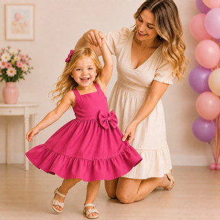 Vestido Infantil Menina Com Laço Removível Alça Regata Verão Leve e Confortável Festa  - PB