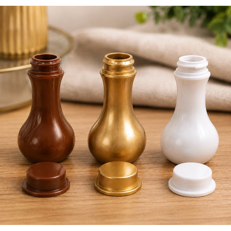 Botijas 8ml Plástico Branco Marrom Dourado Tampa Pressão Óleo Unção Lembrancinha Igreja