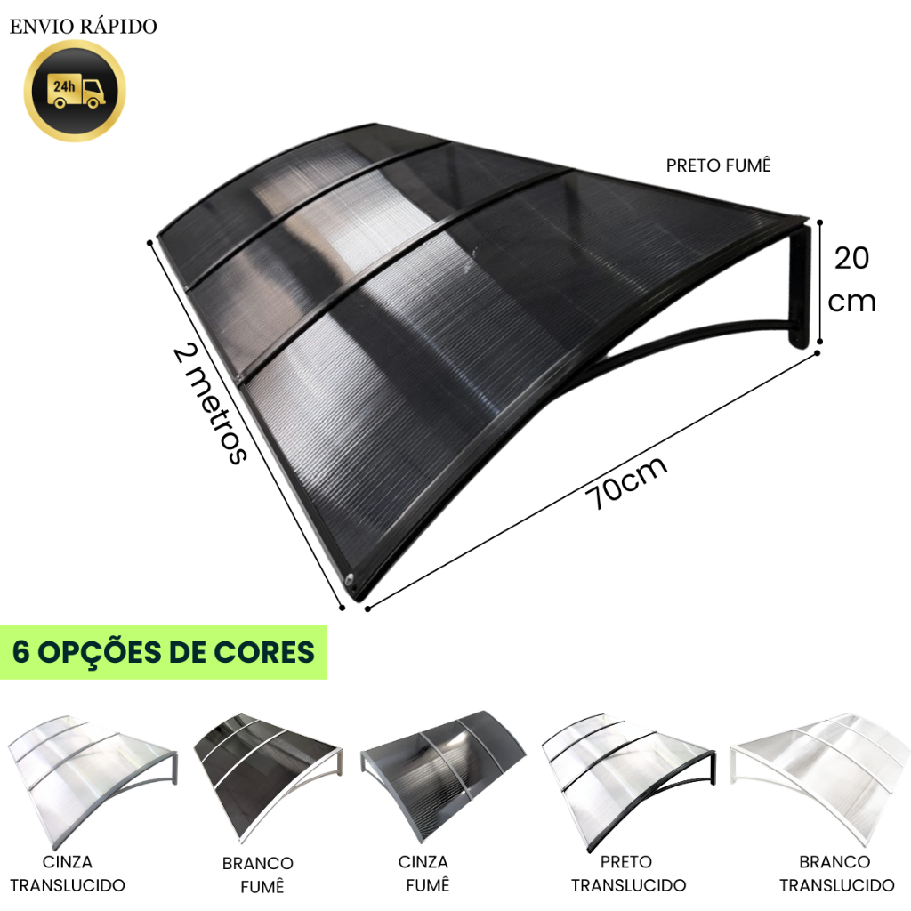 Toldo Policarbonato 2 metros x 70cm modular area externa portas e janelas