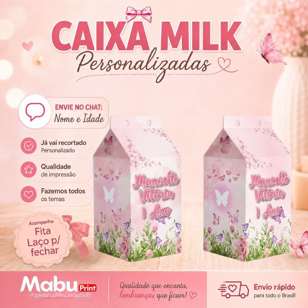 Kit Caixinhas Milk Personalizada Com Nome Tema JARDIM ENCANTADO Personalizada Lembrancinhas de Festa - Caixa Milk